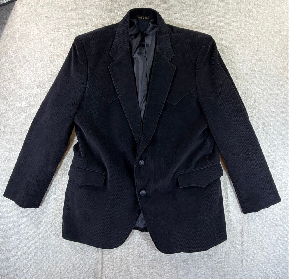 Circle S Mens 46R Black Corduroy 2 Button Western Blazer Sport Coat Cowboy Retro